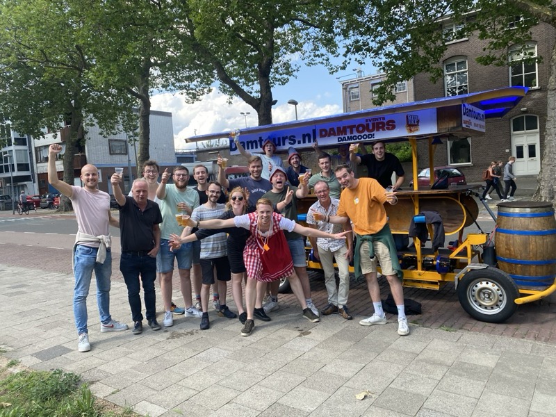 Birthday party group with beer bike