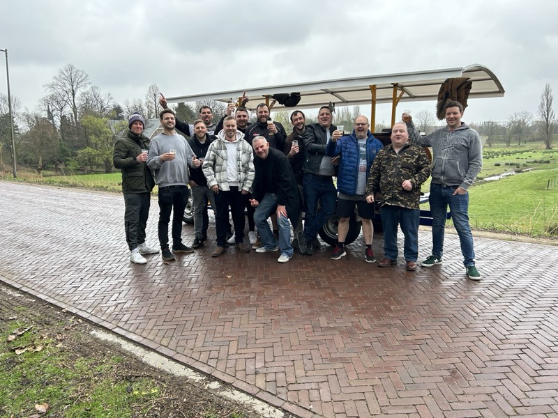 Friends enjoying a beer bike ride